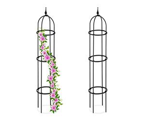 Relaxdays Garden Obelisk, Set of 2, 130 cm Tall, Support for Climbing Plants, Free-Standing, Metal, Rose Cage, Black, Steel