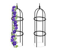 Relaxdays Garden Obelisk, Set of 2, 85 cm Tall, Support for Climbing Plants, Free-Standing, Metal, Rose Cage, Black, Steel
