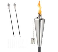 Relaxdays Garden Oil Torches, Set of 3, Stainless Steel, Adjustable Height, Replacement Wicks & Snuffer, Silver/Black, 70% 30% Iron