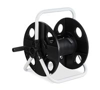 Relaxdays Garden Reel, 30 Meters 1/2" Hose, Handle, Steel, Plastic, Mobile. Space-Saving, HWD: 38x42x31 cm, Black/White
