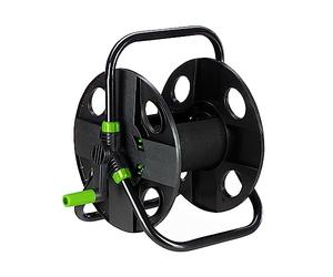 Relaxdays Garden Reel, 30 Meters 1/2" Hose, Handle, Steel, Plastic, Mobile. Space-Saving, HWD: 38x42x31 cm, Black/Green