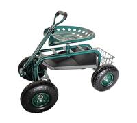Relaxdays garden seat, height-adjustable, max. 150 kg, storage, push-handle, steel frame, pneumatic tyres, green