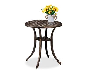 Relaxdays Garden Side Table, Antique Look, Cast Aluminum, 53x49 cm, Weatherproof, Round, Balcony & Patio, Black/Bronze, Plastic, Aluminium