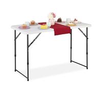 Relaxdays Garden Table, Foldable, HWD: 53.5 x 120 x 60, Plastic, Steel, Weatherproof, Fits 6 People, Camping, White, 53.5 x 120 x 60 cm