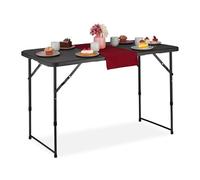 Relaxdays Garden Table, Foldable, HWD: 53.5 x 120 x 60, Plastic, Steel, Weatherproof, Fits 6 People, Camping, Black, 53.5 x 120 x 60 cm