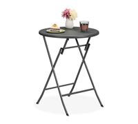 Relaxdays Garden Table, Foldable, HWD: 75 x 60 x 60 cm, Rattan Look, Plastic & Steel, Outdoor, Round, for Balcony, Grey
