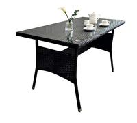 Relaxdays garden table, HxWxD 70 x 100 x 60 cm, weatherproof, polyrattan, glass top, garden/balcony dining table, black