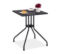 Relaxdays Garden Table, HxWxD: 75x61x61 cm, Wooden-Look Balcony, Plastic, Metal, Square, Patio, Black
