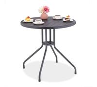 Relaxdays Garden, H x Ø: 75 x 80 cm, Wood-Look Balcony, Plastic & Steel, Round Patio Table, Grey, 75x80x80 cm