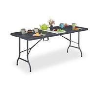 Relaxdays Garden Table, Rattan Design, Carrying Handle, 72x180x74 cm, Plastic, Metal, Foldable Patio, Grey