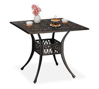 Relaxdays Garden Table, with Umbrella Hole, Antique Look, Cast Aluminium, 75 x 90 x 90 cm, Patio & Balcony, Black/Bronze
