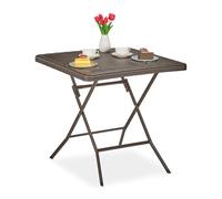 Relaxdays Garden Table Wood-Look, Square, HxWxD: 74 x 78 x 78 cm, Balcony, Plastic, Metal, Outdoor, Camping, Brown