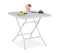 Relaxdays Garden Table Wood-Look, Square, HxWxD: 74 x 78 x 78 cm, Balcony, Plastic, Metal, Outdoor, Camping, White