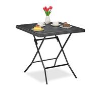 Relaxdays Garden Table Wood-Look, Square, HxWxD: 74 x 78 x 78 cm, Balcony, Plastic, Metal, Outdoor, Camping, Black