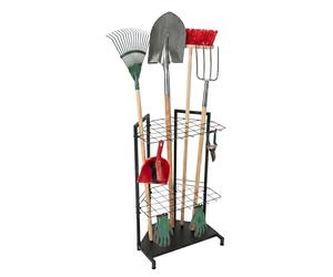 Relaxdays Garden Tool Rack, holds 34 tools, for corners & nooks, black