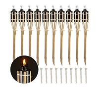 Relaxdays Garden Torches, Pack of 10, Oil Lanterns, Outdoor use, with Replacement Wicks, 50 cm high, Natural Bamboo, 50 x 6 x 6 cm