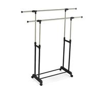 Relaxdays garment rack, mobile, adjustable double clothes rail, 85-148 cm height, 85-141 cm width, silver/black