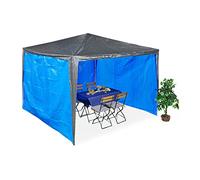 Relaxdays Gazebo Side Panels, 3x Set, 2x3m, Waterproof, Easy Fastener, Roof, Party Tent, Plastic, No Window, Blue