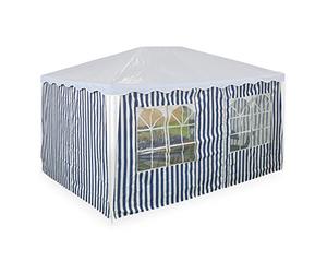 Relaxdays Gazebo Side Panels, 3x Set, 3x4m, Waterproof, Easy Fastener, Roof, Party Tent, Plastic, Window, Blue/White, Polyester, 200 x 400 x 0.1 cm