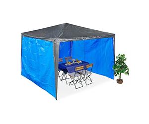 Relaxdays Gazebo Side Panels Set of 3, 2 x 3 m, Waterproof, Side Panels with Fastening, PE, without Window, Blue