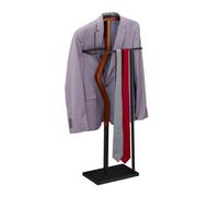 Relaxdays Valet Stand, Suit Holder, Clother Butler, Wardrobe Hanger, Wood, Metal, HxWxD 106.5x45.5x20 cm, Brown/Black, Steel, 106.5 x 45.5 x 20 cm