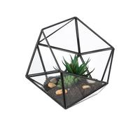 Relaxdays Geometric Terrarium, Glass & Tin, for Succulents, Cacti & Air Plants, Mini Greenhouse, Windowsill Decor, Black