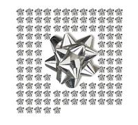 Relaxdays Gift Bows Set of 100, Self-Adhesive, Decorative Bows for Christmas and Birthday Presents, Ø 5 cm, Silver