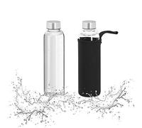 Relaxdays Glass Bottle, 2X Set, 500ml Volume Capacity, with Protective Cover Neoprene, HxD 23.5x6.5cm, Transparent/Black, 23.5 x 6.5 x 6.5 cm