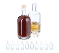 Relaxdays Glass Bottles, Set of 12, 500 ml, Refillable, for Gifts, with Cork, for Oil, Vinegar, Schnapps, Liqueur, Clear, Plastic