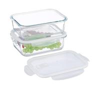 Relaxdays Glass Containers with Lid, Set of 2, 1520 ml, Meal Prep, Food Storage Boxes, Plastic Lid Airtight, Transparent
