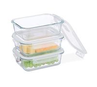 Relaxdays Glass Containers with Lid, Set of 3, 1040 ml, Meal Prep, Food Storage Boxes, Plastic Lid Airtight, Transparent