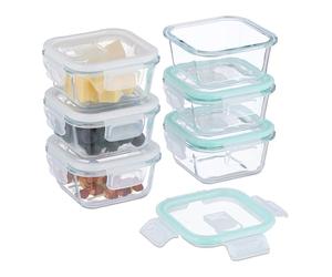 Relaxdays Glass Containers with Lid, Set of 6, 320 ml, Meal Prep, Food Storage Boxes, Plastic Lid, Airtight, Transparent