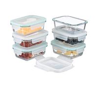 Relaxdays Glass Containers with Lid, Set of 6, 370 ml, Meal Prep, Food Storage Boxes, Plastic Lid, Airtight, Transparent