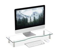 Relaxdays Glass Display Stand, TV Pedestal, Notebook Riser, Height-Adjustable 9-11 cm, W x D: 70 x 24 cm, Clear, Stainless Steel, Aluminum, Pack of 1