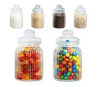 Relaxdays Glass Jars Pack of 6, 1000ml, Airtight Lid, Decorative Food Storage, Wedding Candy Bar Set, Vintage, Clear
