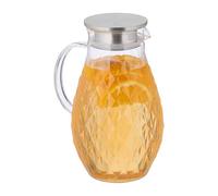 Relaxdays Glass Jug, 2L Carafe with Lid, Juice & Water Beverage Pitcher, Drinks, Glass and Stainless Steel, Clear/Silver