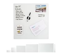 Relaxdays Glass Magnetic Dry Erase Memo Board 50 x 50 cm, Writable, 3 Magnets, Safety Glass Magnet Board, White