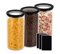 Relaxdays glass storage jars, set of 3, 1200 ml each, transparent/black
