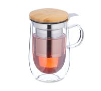 Relaxdays Glass Tea Mug with Infuser & Bamboo Lid