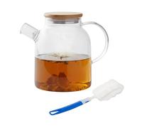 Relaxdays Glass Teapot with Bamboo Lid, 1.8 L, Strainer, for Loose Tea & Cold Drinks, Transparent, 18.5x19x12 cm