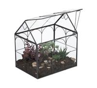 Relaxdays Terrarium, Glass & Tin, House Shape, Succulents & Air Plants, Mini Greenhouse, Decor for Windowsill, Black, Metal, 25 x 24 x 18 cm