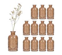 Relaxdays Glass Vase, Set of 12, Table Decor, Vintage Design, H: 13x6 cm, Decorative Mini Bottles for Flowers, Yellow