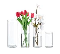 Relaxdays Glass Vases, Set of 4 Different Sizes, for Flowers & Candles, Decorative Table Centrepiece, Transparent