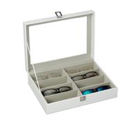 Relaxdays Glasses Box for 8, Sunglasses Storage. 8.5x33.5x24.5 cm, Faux Leather, White, 1 Piece