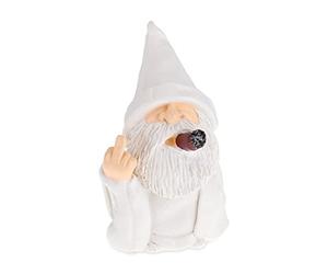 Relaxdays Gnome with Cigar, Giving Middle Finger, Rude Figurine, Frost Resistant, Garden Statue, Polyresin, White, 15 x 9 x 7 cm
