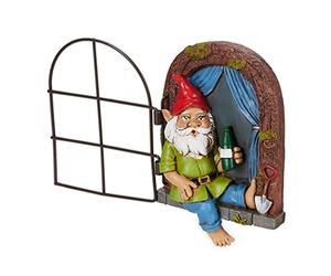 Relaxdays Gnome with Window, Weatherproof Garden Decoration, Hanging on Tree or Wall, HWD: 14.5 x 10.5 x 4 cm, Colourful, Polyresin