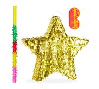 Relaxdays Golden Star Piñata Set, incl. Mask & Bat