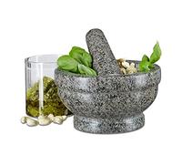 Relaxdays Granit Mortar & Pestle, 17 cm Diameter, Robust & Durable, Herb Grinder, Polished Stone, Grey, 19 x 17 x 14 cm