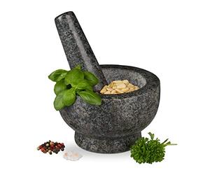 Relaxdays granite pestle and mortar, durable and hardwearing, cooking set for grinding herbs and spices, large, grey