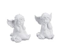 Relaxdays Grave Angel, Set of 2, Weatherproof, Frost-proof, HxWxD: 10 x 7 x 9 cm, Decoration, Guardian, Polyresin, White